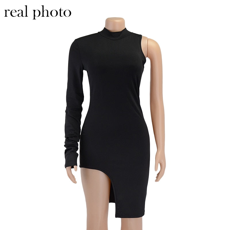 One Shoulder Long Sleeve Women Bodycon Party Dresses