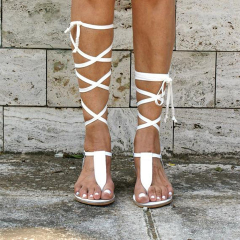 Gladiator Women Flat Sandals Ladies Clip Toe Cross Strap Thong Sandals Shoes