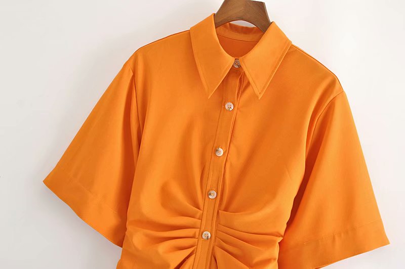 Chic Fashion Button-up Draped Shirt Vintage Short Sleeve Side Zipper Dresses Vestidos
