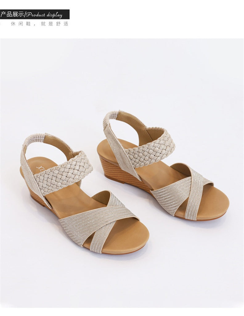 Sandal Wedge Heels Open Toe Comfortable Fashion Woven Roman Shoes