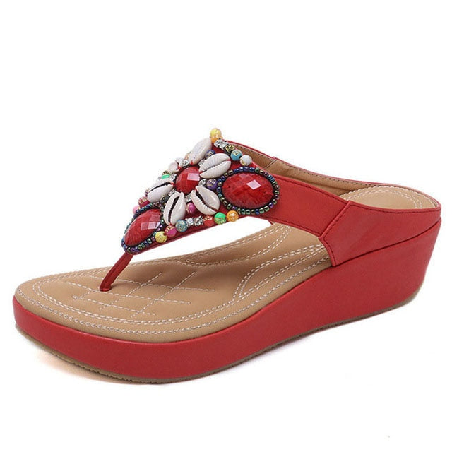 Sandals Gemstone Floral Beaded Flip Flops Bohemia Ladies Shoes – ibeqino