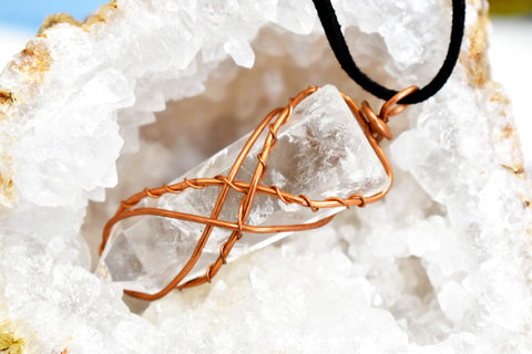 Copper Wrapped Clear Quartz Point Necklace