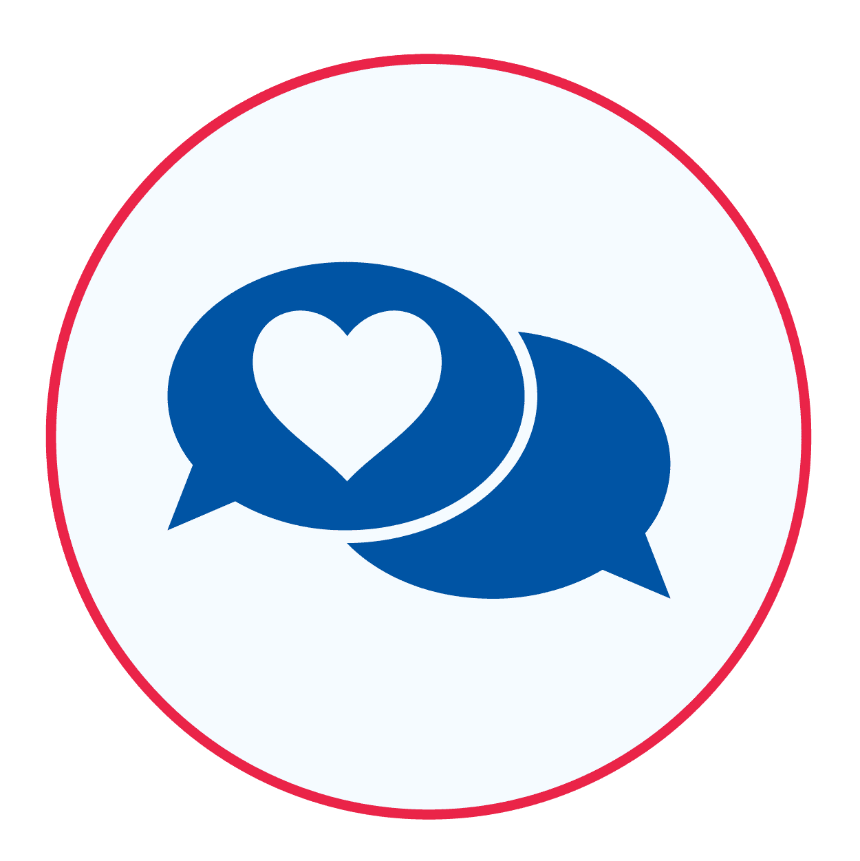 icon of a speech bubble with a heart inside.