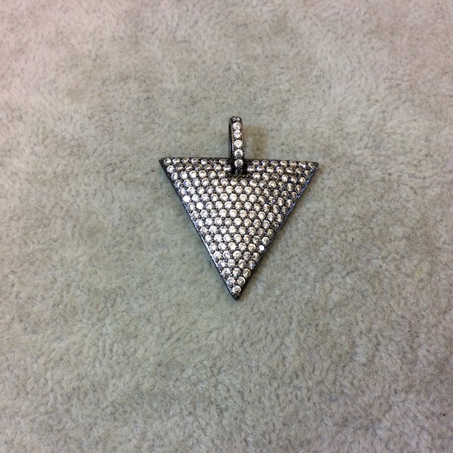 Gunmetal Plated CZ Cubic Zirconia Inlaid Triangle Shaped Copper Pendant - Measuring 28mm x 25mm  - Available in Four Colors, See Related!