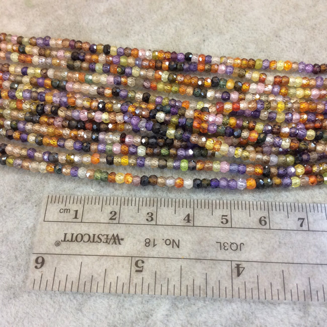 3mm Microfaceted Rondelle Shaped Assorted Gem Beads - 14" Strand (Approx. 172 Beads) - High Quality Hand-Cut Indian Semi-Precious Gemstone