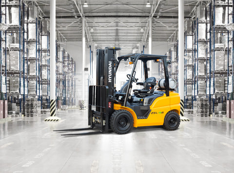 Yellow forklift in a warehouse setting