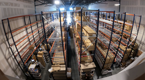 Overhead image of Dressed in LaLa fulfillment center with new pallet racking and shelves.