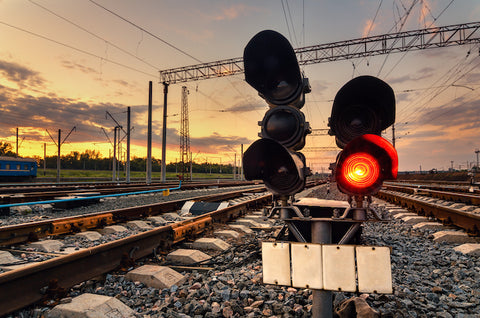 Stop light and train tracks