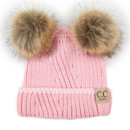 Cc Beanies For Baby Pink With Double Pom Pom Tinyspark Boutique