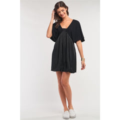 Black Satin Angel Sleeve Mini Dress