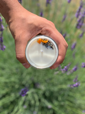 Our Citrus Lavender candle, made with lavender from Xanadu Acres here in Texas