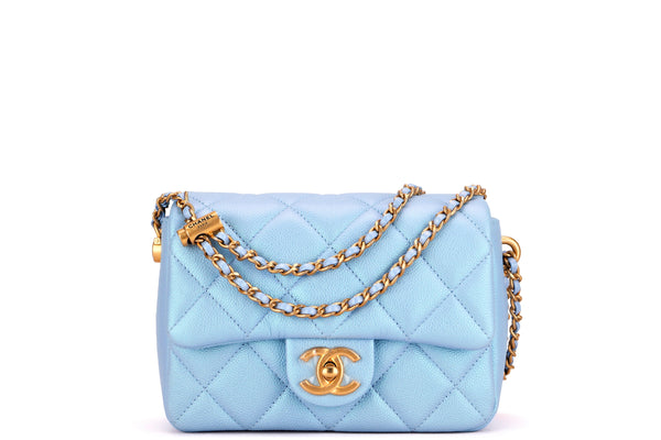 Chanel Mini Rectangular Flap with Top Handle Blue Lambskin Light Gold  Hardware