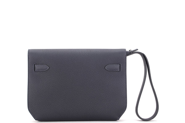 Hermès Kelly Cut Clutch Bag Blue Atoll - Swift Leather Palladium