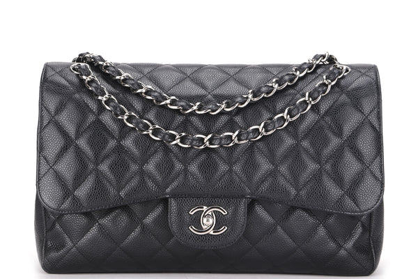 Chanel Jumbo classic flap bag black caviar with silver hardware, black  leather moto jacket with oversized gray scarf and skirt winter oufit, how  to layer with a leather jacket - Meagan's Moda