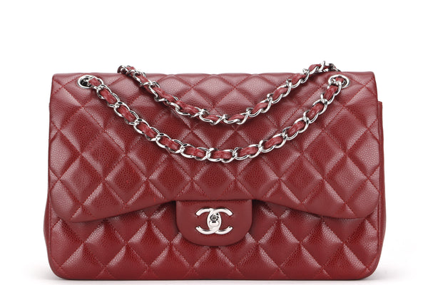 Chanel Classic 2.55 Jumbo Single Flap (1301xxxx) Brown Caviar Silver Chain, width  30cm with Card, no Dust Cover
