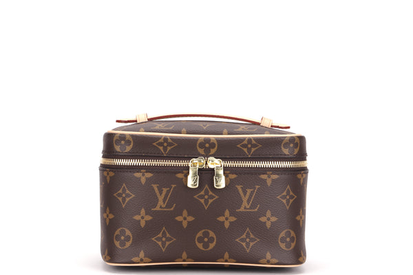 louis vuitton m44936 nice nano toiletry pouch monogram canvas gold  hardware, with 3rd party strap & dust cover