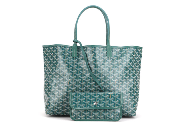 goyard saint louis small tote bag green canvas green leather, with dust  cover