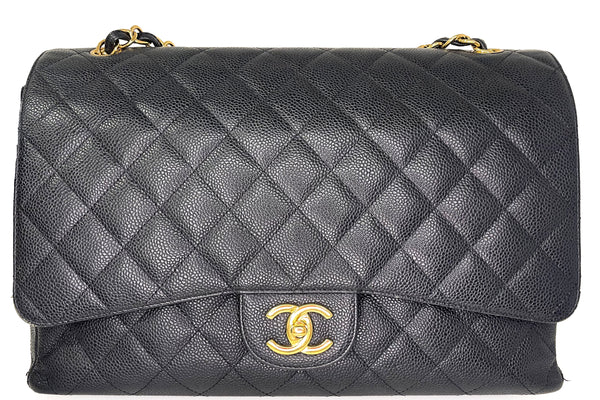 CHANEL CLASSIC FLAP MAXI (1971xxxx) BLACK CAVIAR LEATHER, GOLD HAREDWARE,  WITH CARD, NO DUST COVER