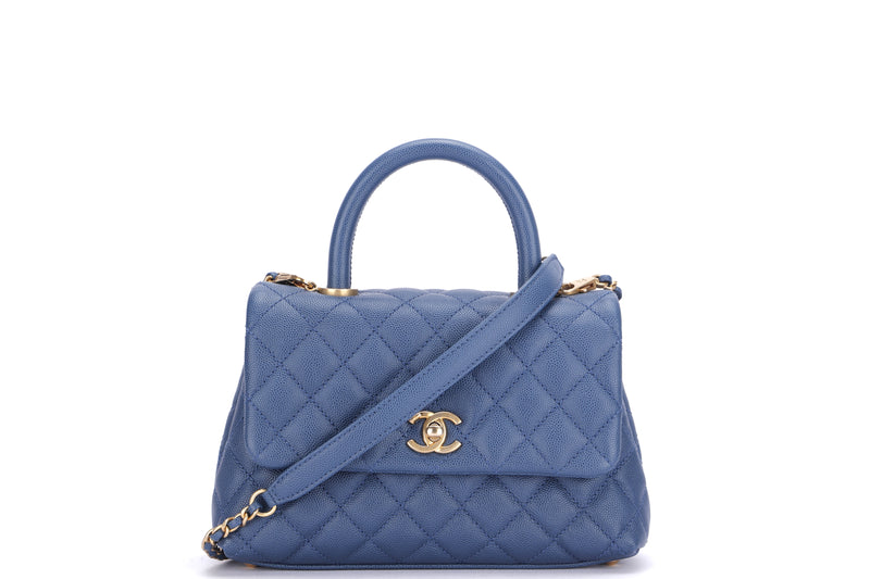 CHANEL COCO HANDLE (2422xxxx) BLUE CAVIAR LEATHER, GOLD HARDWARE, WITH  CARD, STRAP, DUST COVER & BOX