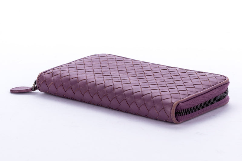 Bottega Veneta 紫色编织长款拉链钱包