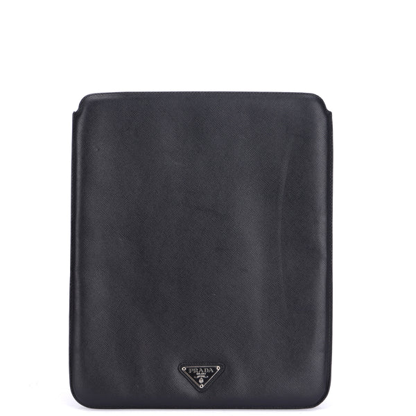 Prada Black Color Grained Calf Leather Ipad Case, with Box