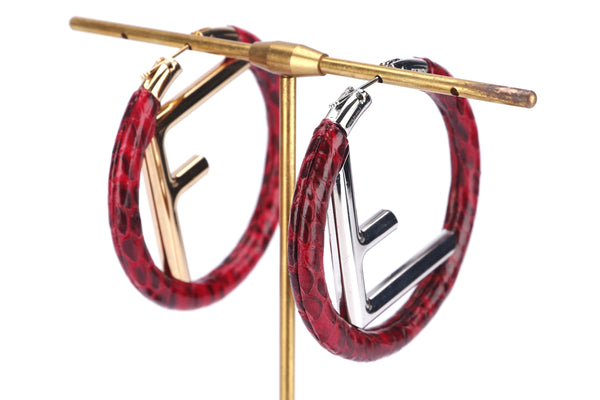 F is Fendi Large Hoop Earrings In Enameled Metal Black