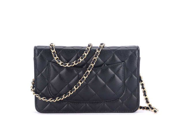 CHANEL CLASSIC WALLET ON CHAIN (MICROCHIP P7P3xxxx) BLACK CAVIAR, GOLD ...