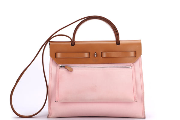 Hermes Herbag Zip Retourne 31 (Stamp Z), Rose Bubblegum Toile