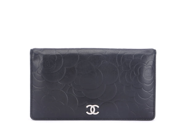 CHANEL COCO LONG WALLET (1835xxxx) BLACK LAMBSKIN SILVER HARDWARE, NO BOX