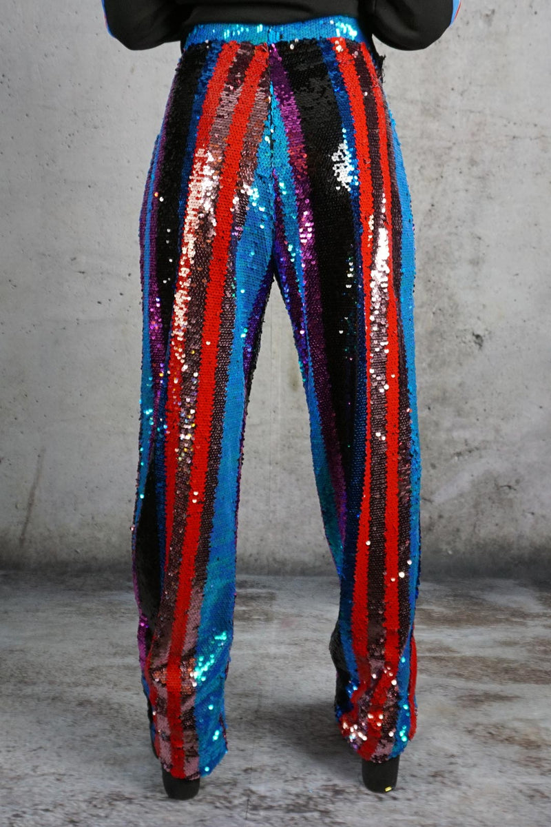 sequin stripe trousers