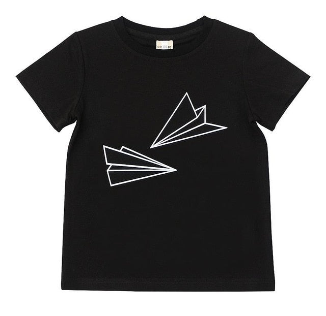 Unisex Black and White Geometric Graphic T-Shirt