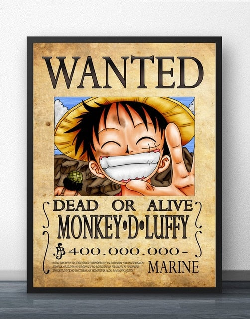 Monkey D Luffy Wanted Poster One Piece Canvas Printed Wall Poster