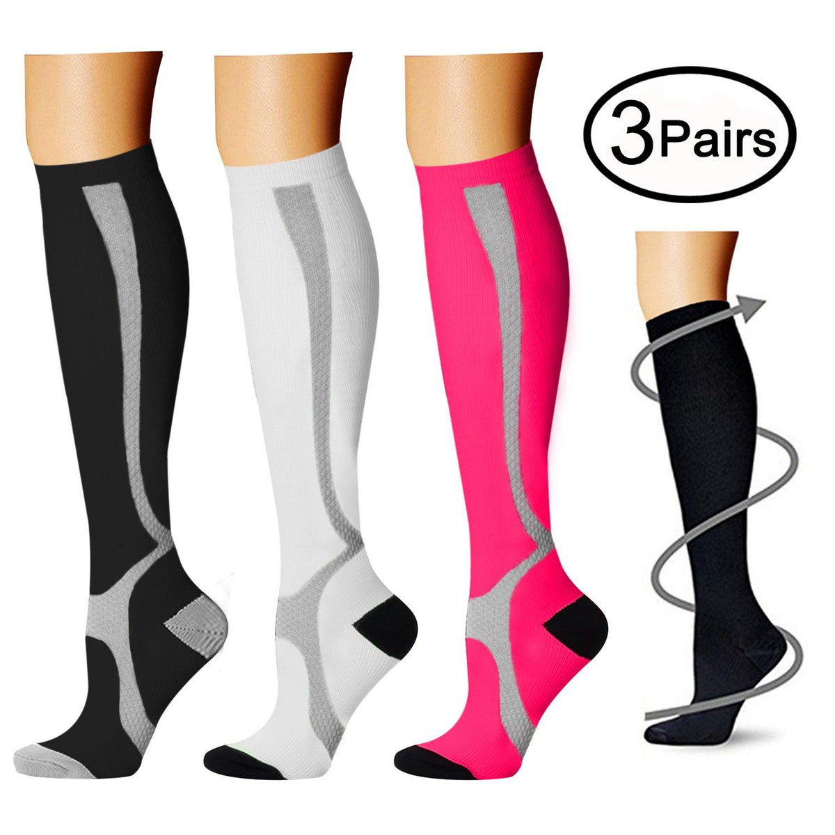 Compression Socks (3 Pairs) 15-20 mmhg for Men & Women – CHARMKING