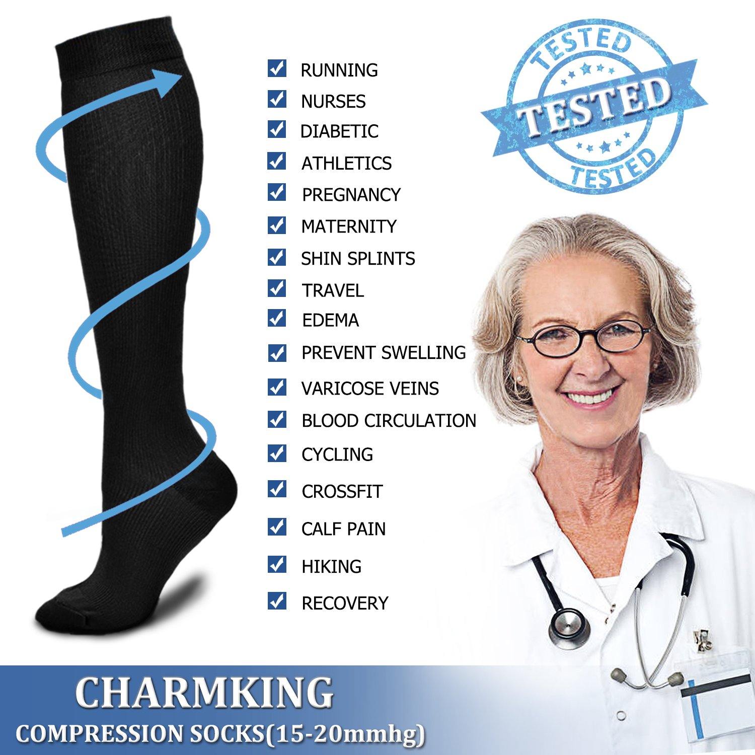 Compression Socks (3 Pairs) 15-20 mmhg for Men & Women – CHARMKING