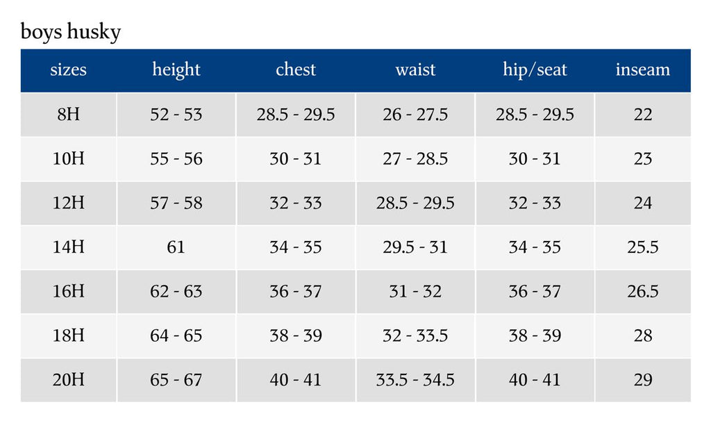 10/12 Husky Size Chart