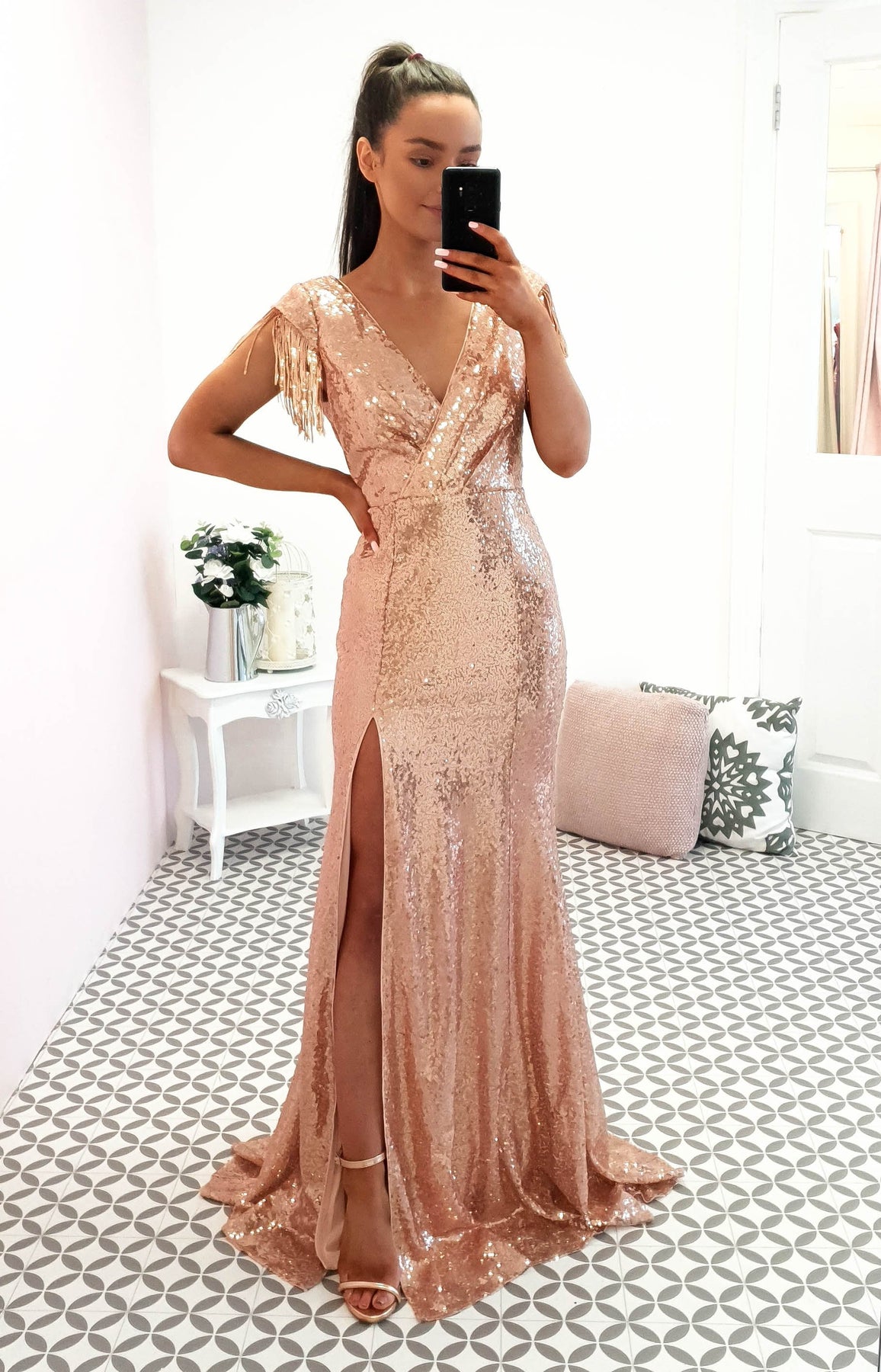 rose gold gatsby dress