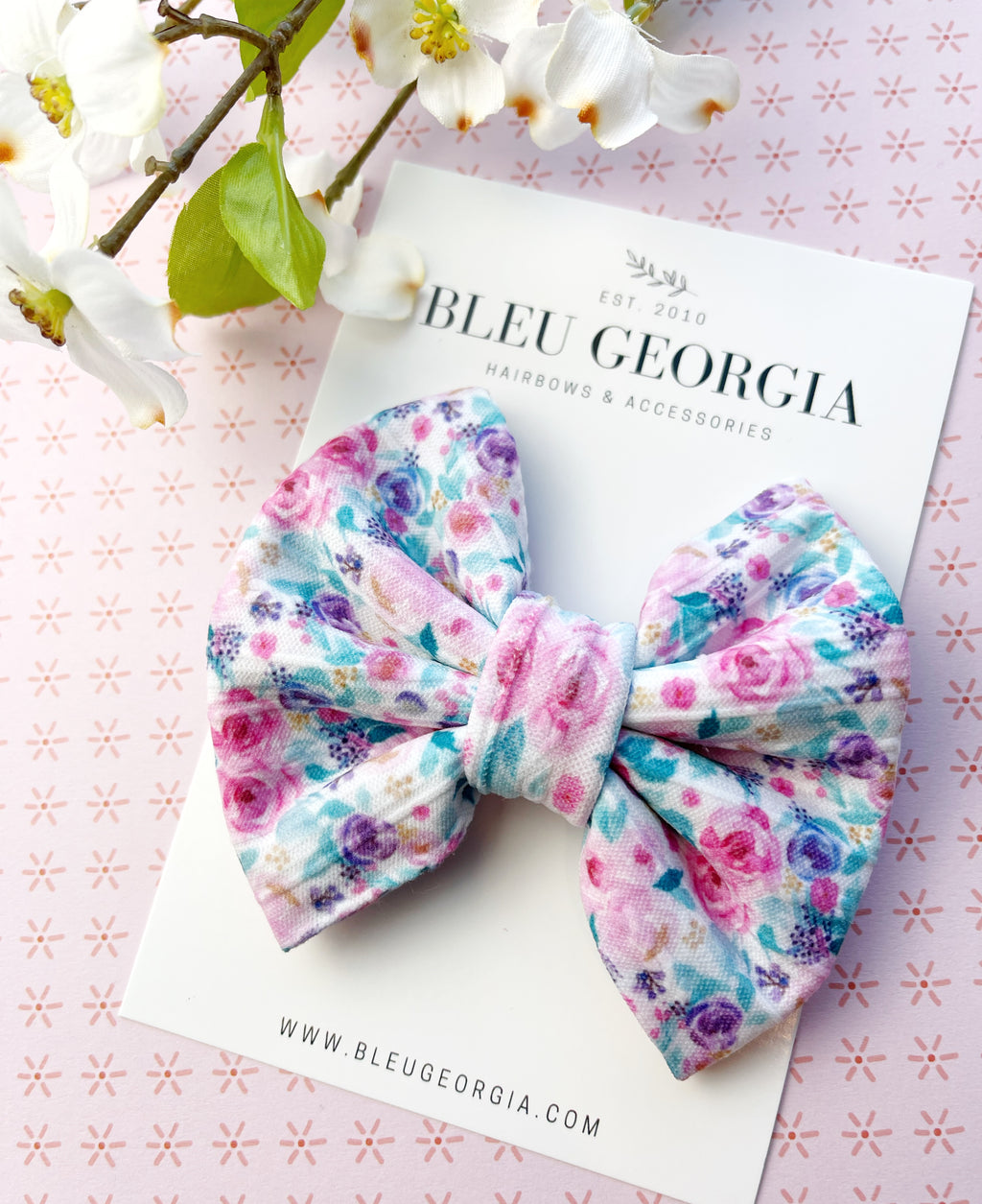 Watercolor flowers fabric bow 4 inch