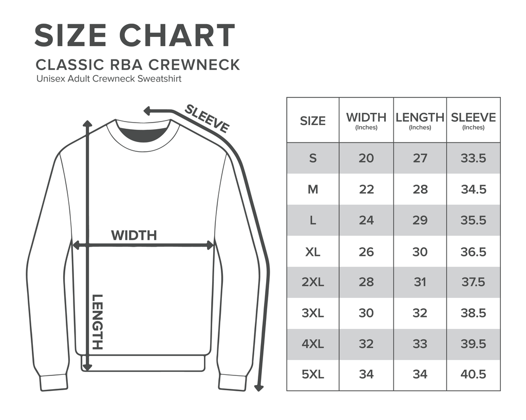 Gildan Crewneck Materials & Size Guide – Royal Blush Apparel