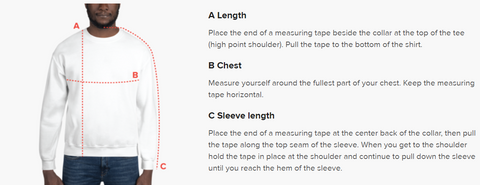 sweatshirt sizing. shows measurements for length, chest, and sleeve length.