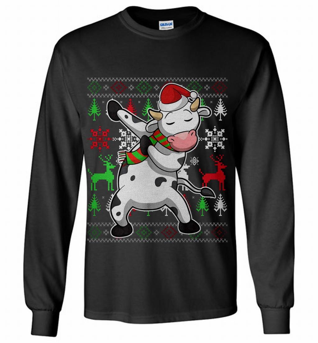 Dabbing Santa Cow Ugly Christmas Long Shirt