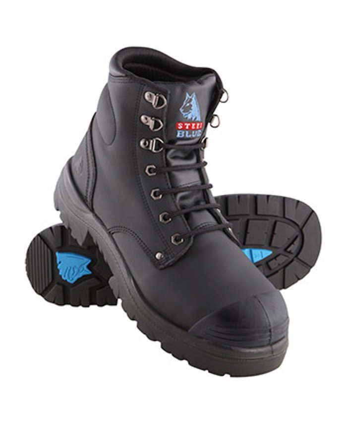 steel blue black boots