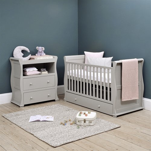 grey wooden cot