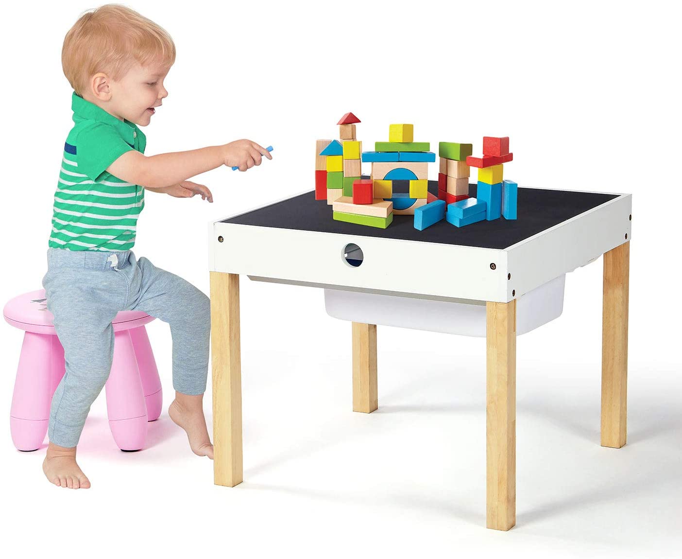 Overeenkomstig met Veronderstellen Accumulatie 4-in-1 houten multi-activiteitentafel voor kinderen | Schoolbord & Lego Top  | Kruk - www.littlehelper.co.uk
