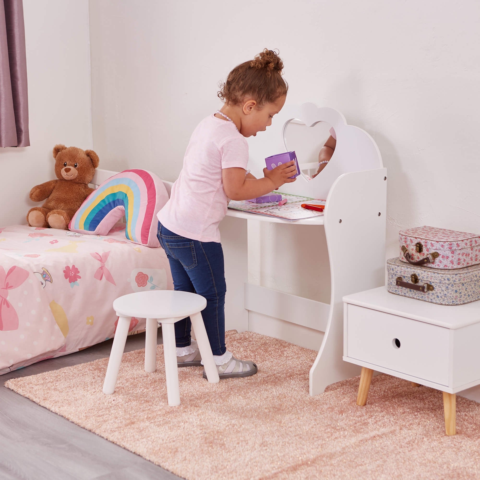 profiel Moet Cataract Meisjes | Kaptafel en krukje voor kinderen | Massief wit hout –  www.littlehelper.co.uk