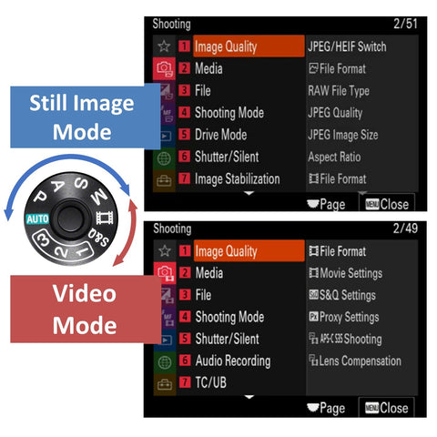 Independent still and movie settings