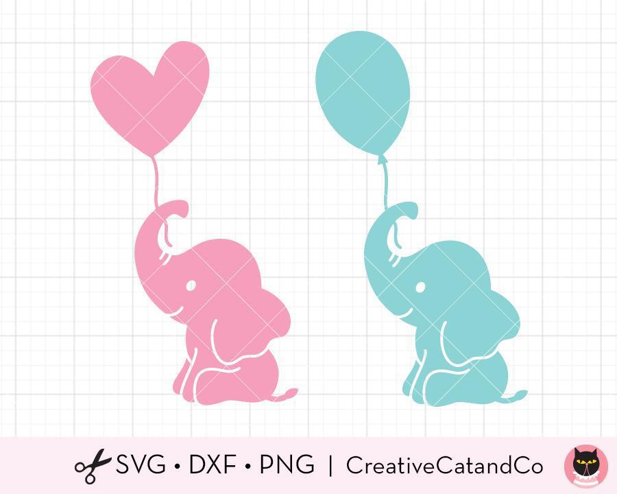 Baby Elephant with Heart Shape Balloon SVG Files | CreativeCatandCo