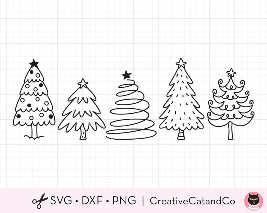 Hand Drawn Christmas Tree Doodles SVG | CreativeCatandCo