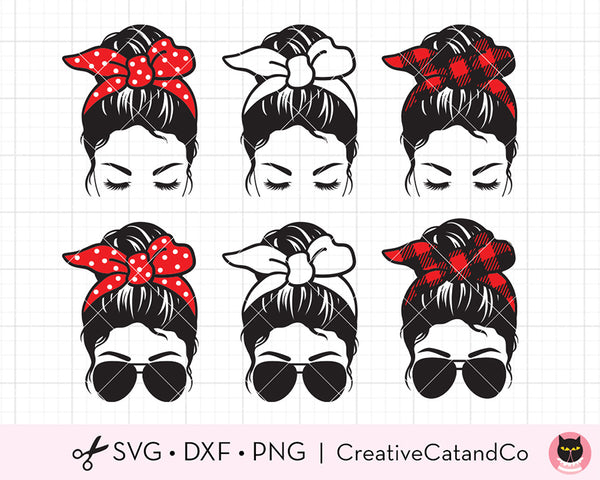 Messy Bun Bow Sunglasses Bundle SVG Cut Files | CreativeCatandCo