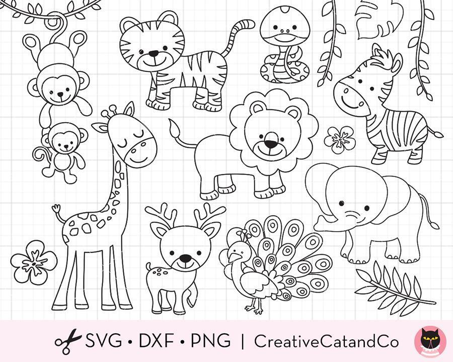 Outline Wild Jungle Animals For Coloring Svg Files Creativecatandco