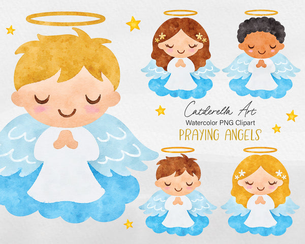 Watercolor Little Girl Baptism Angels PNG Clipart | CreativeCatandCo